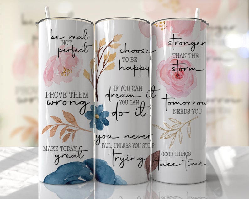 Citações Positivas - Afirmações - 20oz Skinny Seamless Tumbler Wrap PNG - Modelo de Tumbler de Sublimação - EmmePrintCo imagem 1