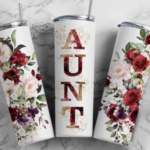 AUNT Red Rose Gold Floral Sublimationsbecher Nahtlose Sublimationsdesigns Downloads - Skinny Tumbler 20oz Design - PNG 2022