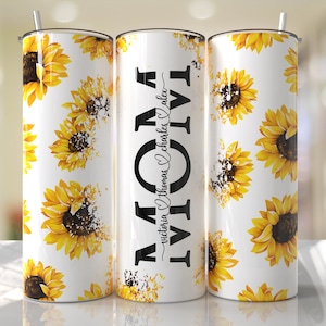 Muttertag Tumbler Wrap PNG Fügen Sie Kindernamen hinzu Sonnenblume Tumbler Nahtlose Sublimationsdesigns Downloads - Skinny 20oz Design - 2022
