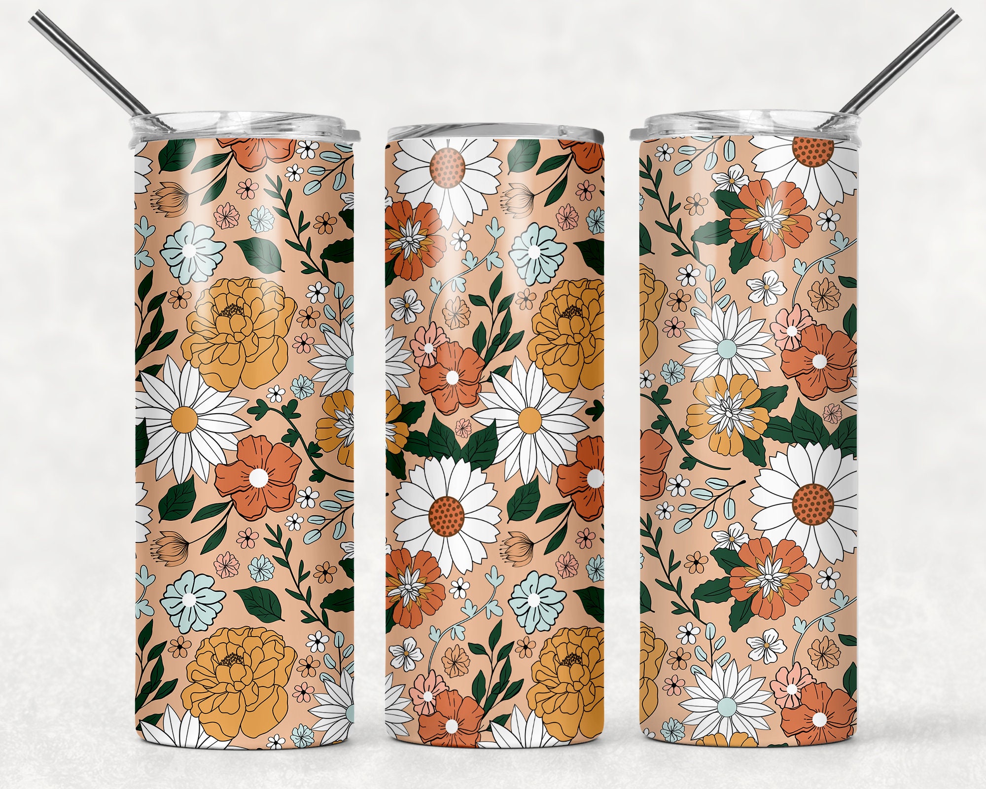 Fall Floral Tumbler Wrap PNG Seamless Sublimation Designs Downloads ...