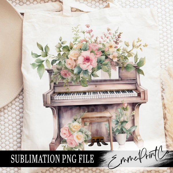 Cottagecore Piano Sublimation Design PNG - Floral Piano Skeleton Tshirt Mugs Tumbler Sublimation - PNG - EmmePrintco