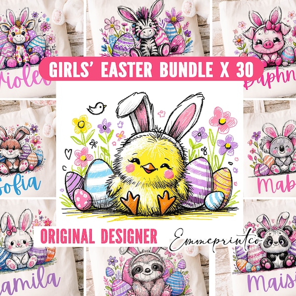 EASTER Sublimation GIRLS Name Mega Bundle of 30 Cute Animals Sublimation Tumbler Tshirts Mugs Templates Pink Designs png EmmePrintCo