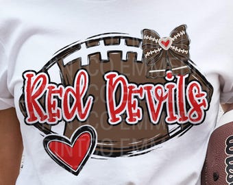 Red Devils Football Coquette Bow Sublimation Design (PNG)