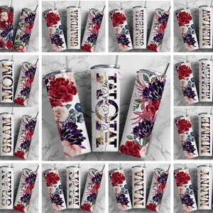 37 Wraps Mother's Day Tumbler Wrap BUNDLE PNG Add Kids Names Red Purple Floral Seamless Sublimation Designs Downloads - Skinny 20oz Designs