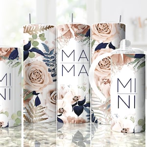 Mama Mini Tumbler PNG Set Pink Floral Sippy 15oz Tumbler Wrap PNG Seamless Sublimation Designs - Skinny Tumbler 20oz Design - 2022