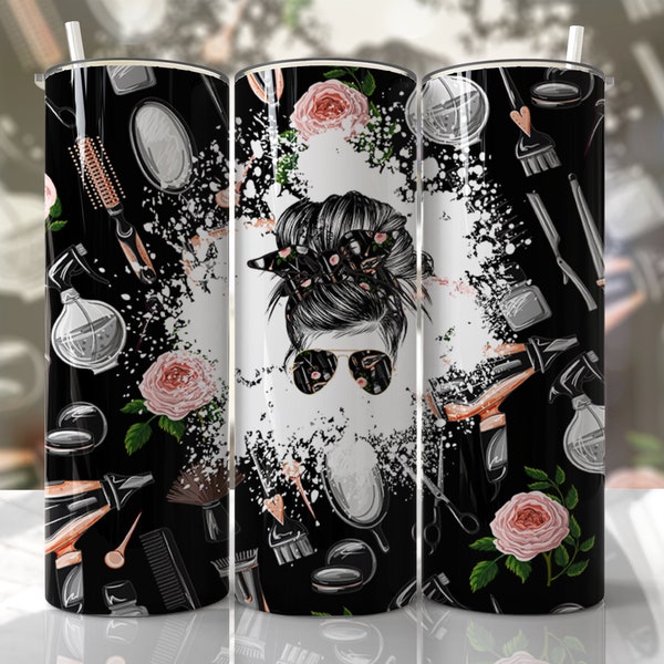 Hair Dresser Stylist Tumbler Wrap PNG Mom Bun Hair Seamless Sublimation Designs Downloads - Tumbler 20oz Design - PNG