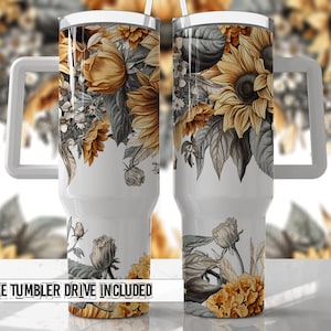Papier d'emballage pour verre 40 oz Tournesols - PNG transparent, design de gobelet, téléchargements de motifs par sublimation - PNG