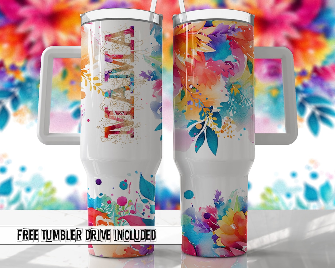 MAMA Bright Colors Floral Mom 40oz Quencher Tumbler Wrap - Seamless PNG ...