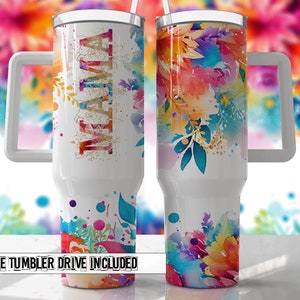 MAMA Bright Colors Blumen Mutter 40 Unzen Quencher Tumbler Wrap - Nahtlose PNG Tumbler Design Sublimation Designs Downloads - PNG