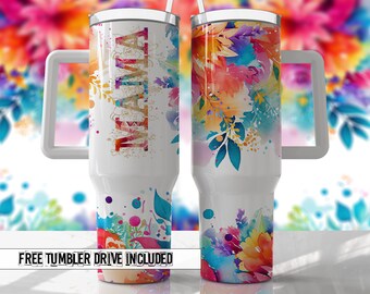 MAMA Bright Colors Floral Mom 40oz Quencher Tumbler Wrap -  Seamless PNG Tumbler Design Sublimation Designs Downloads - PNG
