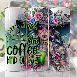 Emballage de gobelet drôle de citation de café, 20 oz maigre, néon lumineux, verre à sublimation, femme Design PNG Badass Tumbler