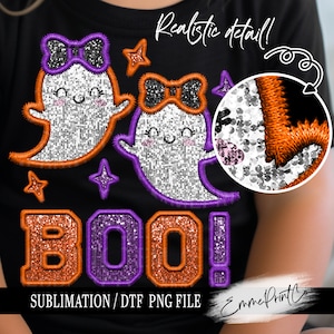 Faux Stickerei Geist Cute - Halloween - Pailletten Glitter Sublimation Design Download PNG - DTF Download - Shirts EmmePrintCo