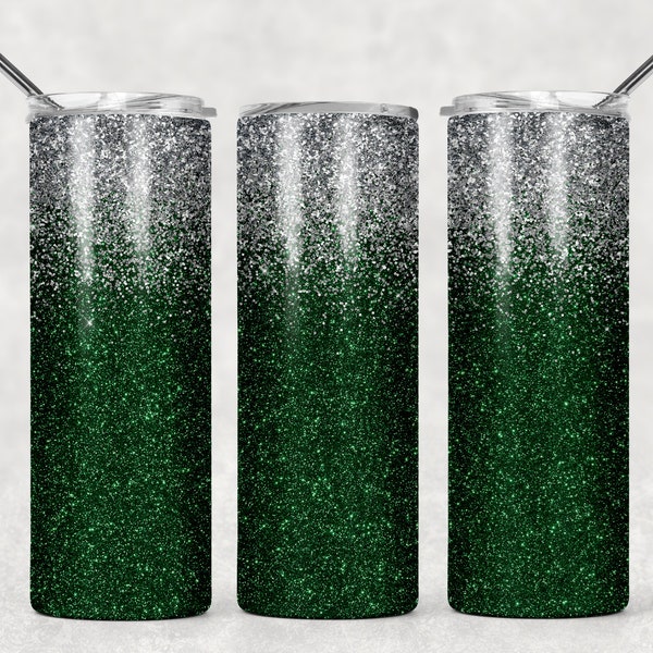 Dark Green and Silver Glitter Sublimation Designs Downloads - Skinny Tumbler 20oz Design - PNG Commercial Use 2021