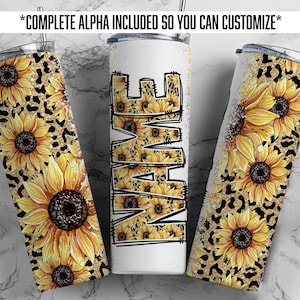 Add Your Own Name Alpha Sunflower Cheetah Print Tumbler Wrap PNG Tumbler Design Seamless Sublimation Designs Downloads - Skinny 20oz - PNG
