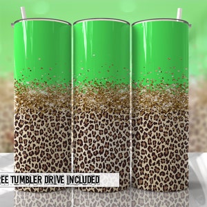 Bright Green Cheetah Print Bright Seamless Tumbler Wrap PNG Sublimation Designs Tumbler - Skinny Tumbler 20oz Design