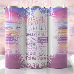 Seamless Beach Tumbler Wrap Summer Beach Rules Sublimation Designs Downloads - PNG - Skinny 20oz - PNG