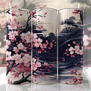 Cherry Blossom - Floral - 20oz Skinny Seamless Tumbler Wrap PNG - Sublimation Tumbler Template - EmmePrintCo