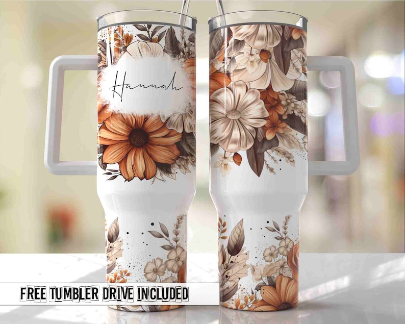 40oz Quencher Tumbler Wrap - Boho Floral Add a Name Seamless PNG ...