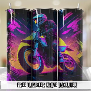 Gobelet pour moto tout-terrain écharpe néon pour garçons, motif sublimation transparent à téléchargements - Maigre 20 oz - PNG
