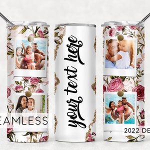 Floral Photo Tumbler Add Name Seamless for Pictures Sublimation Designs Downloads - Skinny 20oz - PNG 2022