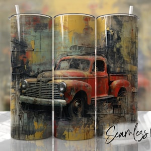 Rustic Pickup Truck Tumbler Wrap Seamless Tumbler Template for Men Sublimation Designs Downloads - Skinny 20oz Design
