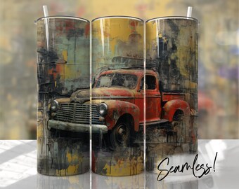 Rustykalny kubek do kubka ciężarowego typu pickup bezszwowy szablon do kubka dla mężczyzn wzory sublimacji do pobrania - chudy projekt 20oz