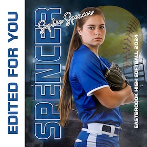 Softbalposter, sjabloon voor jou bewerkt, vlag foto toevoegen en kleuren teamnaam, fotoshoot