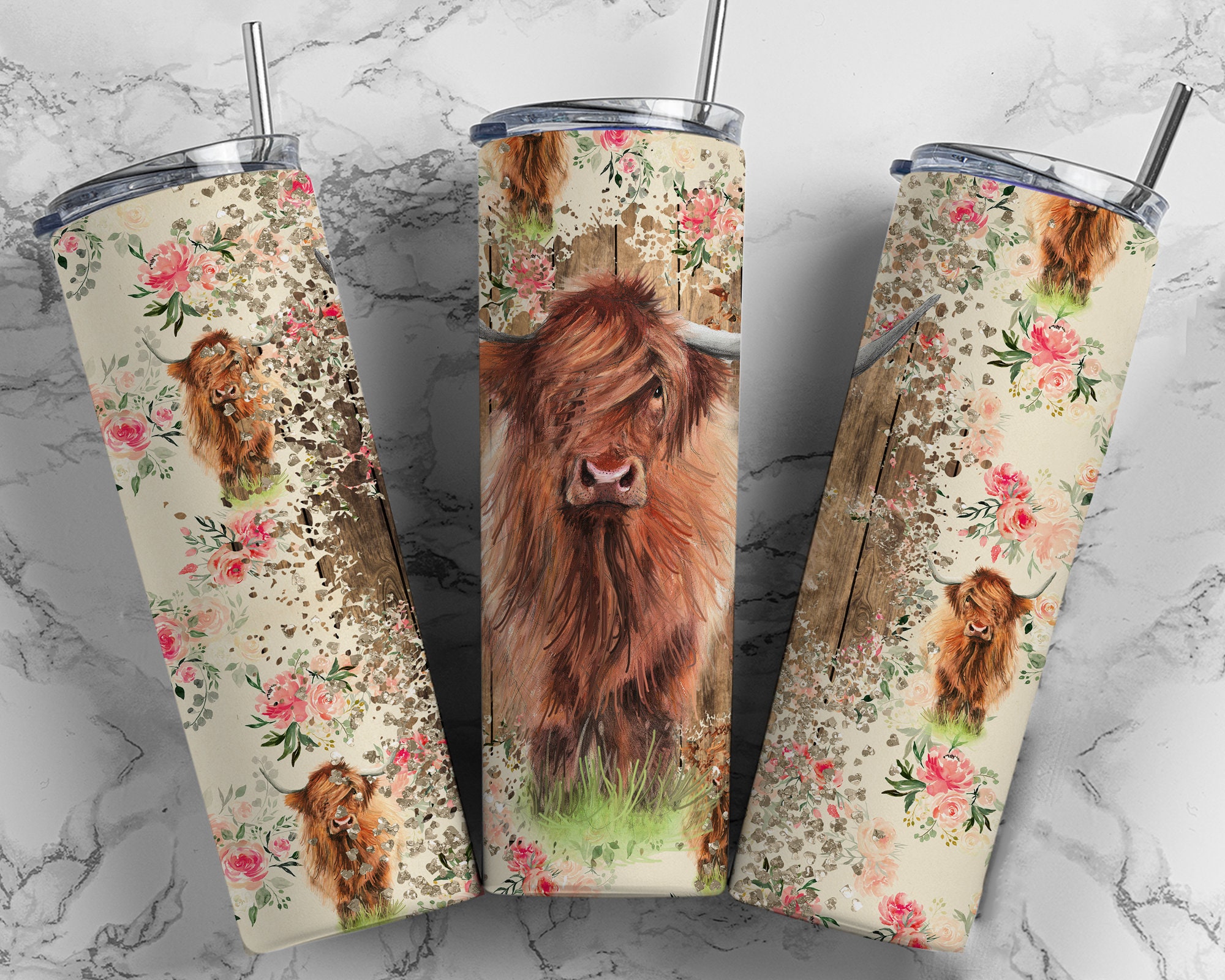 Highland Cow Tumbler Wrap PNG Floral Western Cowgirl Seamless Country ...
