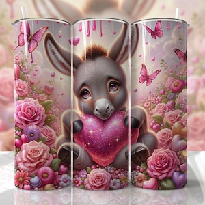 VALENTINE&#39;S DAY Tumbler Wrap - Cute Donkey - 20oz Skinny Seamless Tumbler Wrap PNG - Sublimation Tumbler Template - EmmePrintCo