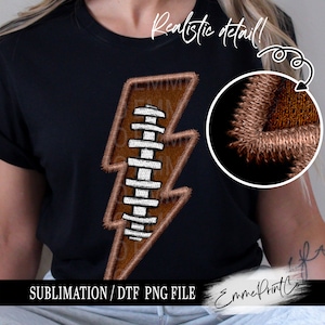 Faux Embroidery Football - Lightning - Sublimation Design Download PNG - DTF  Download - Shirts  EmmePrintCo
