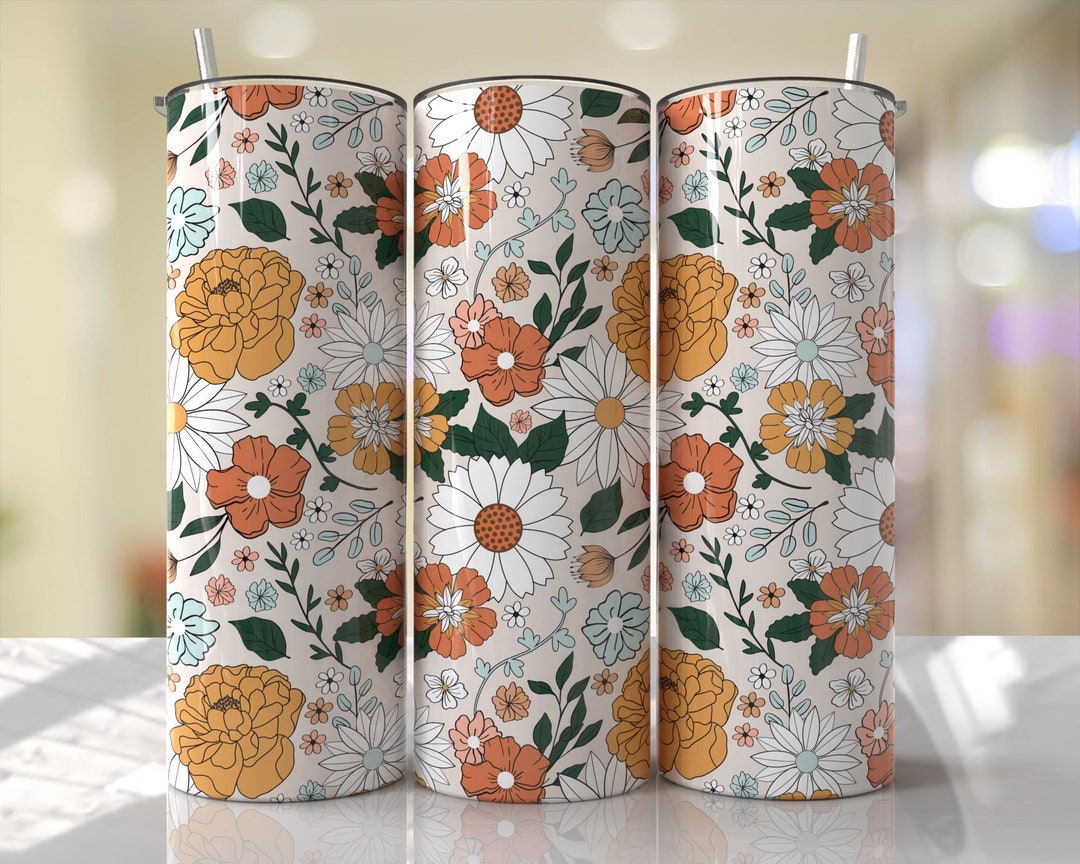 Fall Floral Tumbler Wrap PNG Seamless Sublimation Designs Downloads ...