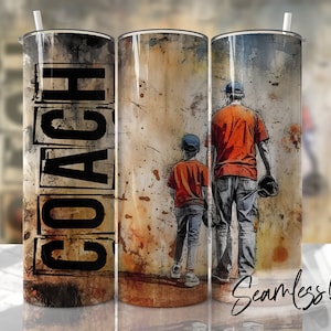 Baseball Coach Tumbler Wrap Nahtlose Baseball Tumbler Vorlage für Männer Sublimation Designs Downloads - Skinny 20oz Design