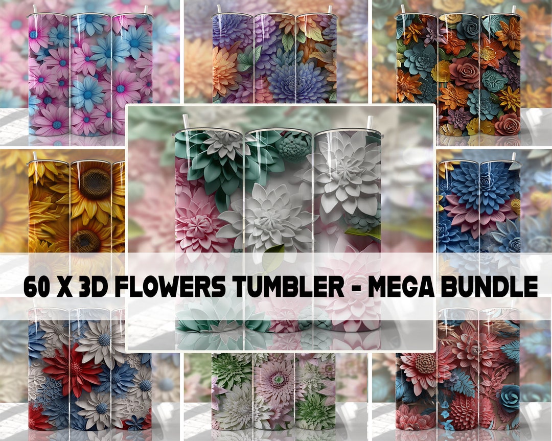 3D Floral Tumbler Wrap Bundle PNG Seamless Tumbler Drive Designs ...