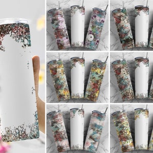 May include: Set of 10 sublimation tumbler designs featuring abstract patterns in shades of blue, green, brown, and pink. The designs are perfect for creating custom tumblers for personal use or as gifts.