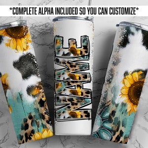 ALPHA Included! Add Your Own Name Sunflower Leopard Sublimation Tumbler Seamless Sublimation Designs Downloads - Tumbler Wrap 20oz - PNG