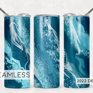 Naadloze bekerontwerp Milky Way Turquoise Agaat Aqua Glitter Sublimatie Designs Downloads - Skinny 20oz Wrap - PNG 2022