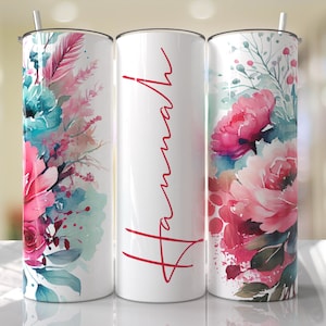 Hot Pink Aqua Tumbler Wrap mit Namen Sublimationsbecher Designs Fügen Sie Ihren eigenen Text hinzu Nahtlose Downloads - Skinny Tumbler 20oz Design - PNG