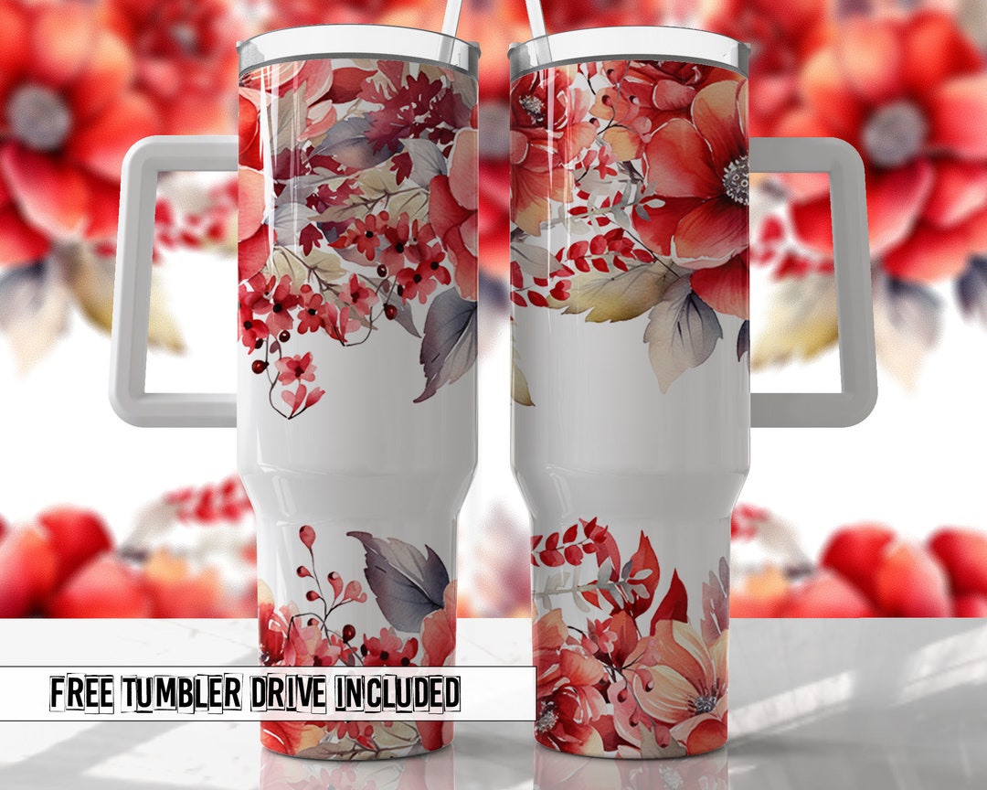 Red Poppies Floral 40oz Quencher Tumbler Wrap - Seamless PNG Tumbler ...