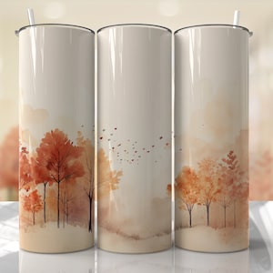 Descargas de diseños de sublimación sin costuras PNG para envoltorios de vasos con árboles otoñales - Diseño de vaso otoñal de 20 oz - PNG