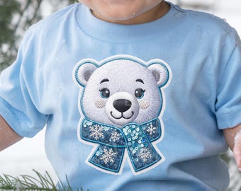Cute Christmas Faux Embroidery Polar Bear Sequins Glitter Sublimation Design Download PNG - DTF  Download - Shirts