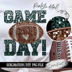Faux Embroidery Green - Football Game Day - Sequins Glitter Sublimation Design Download PNG - DTF  Download - Shirts  EmmePrintCo