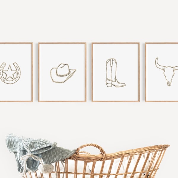 Digital Wall Art Nursery Neutral Western Drawing Painting Set Download