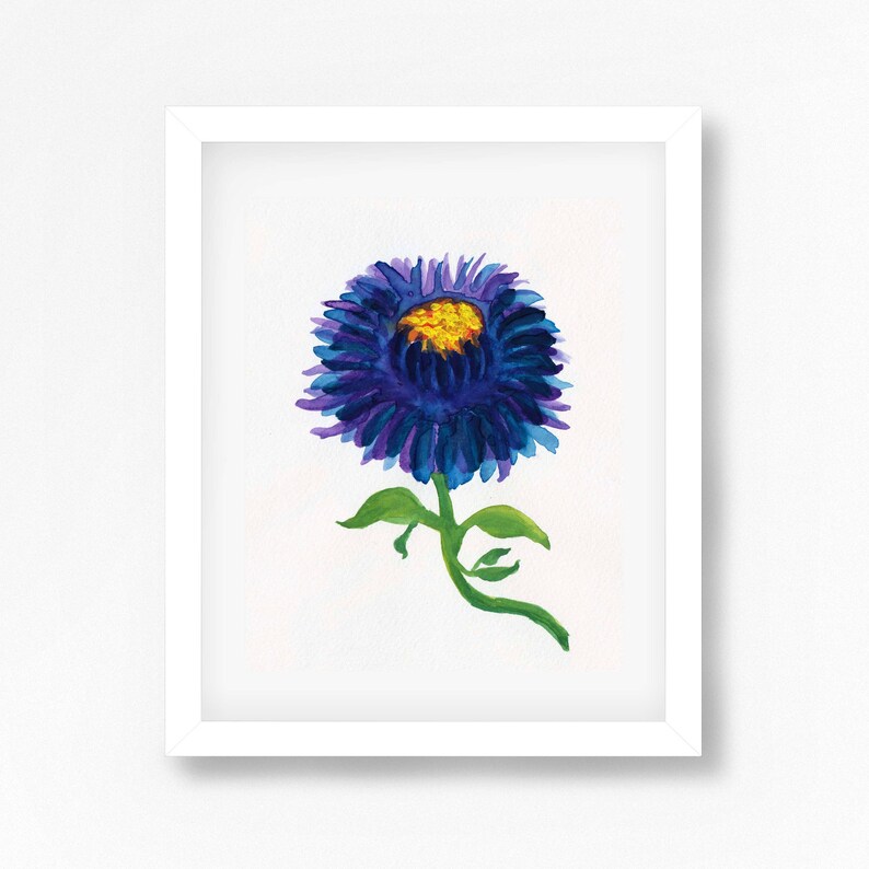 Azul Estampado De Flores Estampado De Arte Acuarela Flores Etsy