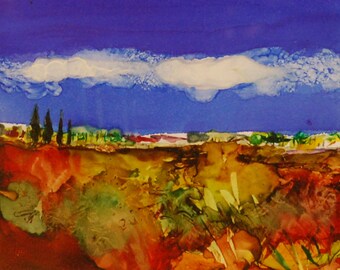 Brilliant colors alcohol ink painting Southwest in the Distance
