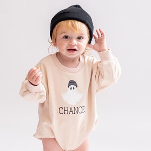 Personalize Halloween Baby Sweatshirt Bubble- Baby Toddler Ghost Sweatshirt Romper- Custom Embroidered Sweater Romper- Bubble Romper-
