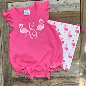 Monogrammed Bubble, Girls Summer Bubble, Flamingo Monogram, Personalized Baby Clothing, Baby Shower Gift,