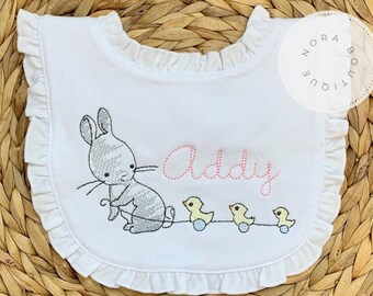Personalized Baby Girl Ruffle Bib - Baby Girl Bib- Monogrammed Baby Bib- Bunny Bib- Easter- Baby Girl Ruffle Bib