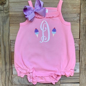 Monogrammed Bubble, Girls Summer Bubble, Ice Cream Monogram, Personalized Baby Clothing, Baby Shower Gift,