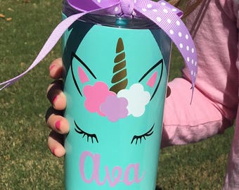 Girls Personalized Unicorn Stainless Mini Tumbler, Unicorn Cup, Skinny Mini, Stainless Steel Kids Cup