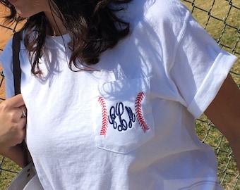 Comfort Colors Baseball Monogram Pocket Tee, Baseball Monogrammed Pocket Tee, Pocket Shirt, Monogram Pocket T Shirt